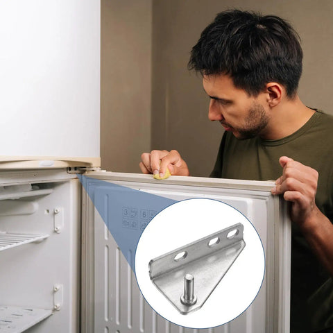 Man installing 2 Pack Stainless Steel Fridge Hinges Replacement For Refrigerator Doors With Right Shaft Inner Column Hinge.