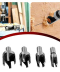 8 Pack Plug Cutter Drill Bit Set With Straight And Tapered Cutters For DIY Woodworking Projects Four Sizes Hex Shank Black Finish