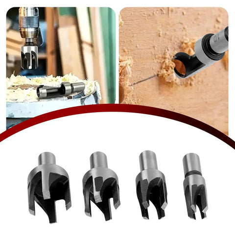8 Pack Plug Cutter Drill Bit Set With Straight And Tapered Cutters For DIY Woodworking Projects Four Sizes Hex Shank Black Finish