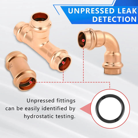 Half Inch Copper Press Fittings Kit 10 Pack With 2 Tees 3 Elbows 5 Couplings For Quick Press Plumbing, Tool Free Flame Free Install