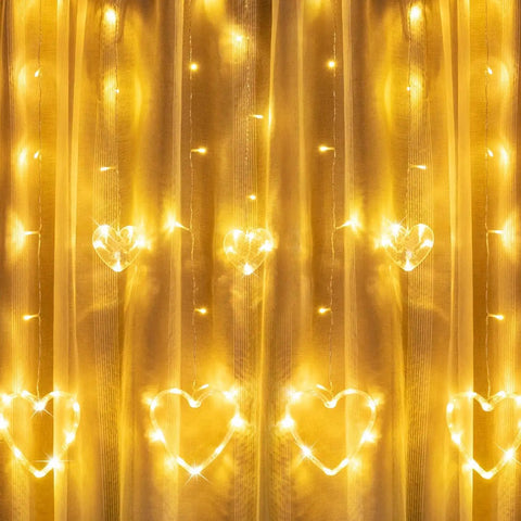Heart Curtain Lights For Valentine's Day And Romantic Room Vibes USB Plug Or Battery Powered 123 LED 11 Heart Light Up