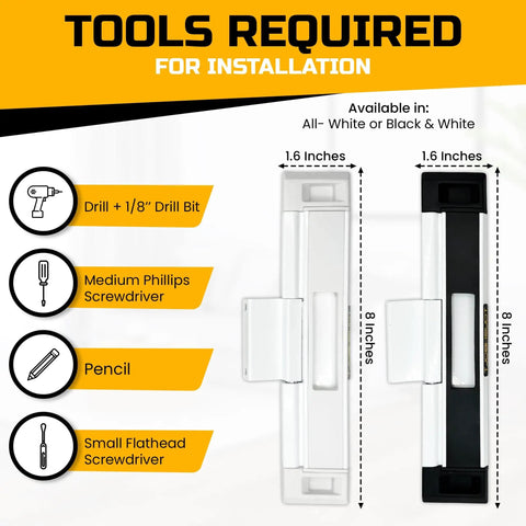 Dimensions and color options for Sliding Door Lock With Double Deadbolt Security For Homes And Rentals, Kid Safe And Easy To Install