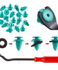 100 Piece Heavy Duty Nylon Trim Door Panel Retainer Clips Replaces Oem 90467 10188 For Toyota Camry Corolla Tundra Tacoma Includes Quick Release Tool and assembly visuals.