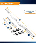 Dimensions of Standard Size Curl Bar And Dumbbell Handle Set with 1-inch diameter and 47-inch bar, for home gym use.