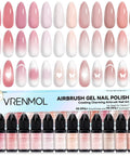 12 Color Airbrush Gel Nail Polish Set for Nails Art and DIY Mani at Home Hema Free Dilution Free Long Lasting Vibrant Shades for Professional Results Today with gradient designs and symbols on sample tips.