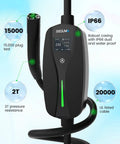 Straight Up Heavy Duty Nema 10 30 Level 2 EV Charger with Nacs Connector, showing IP66 casing and charging dial.