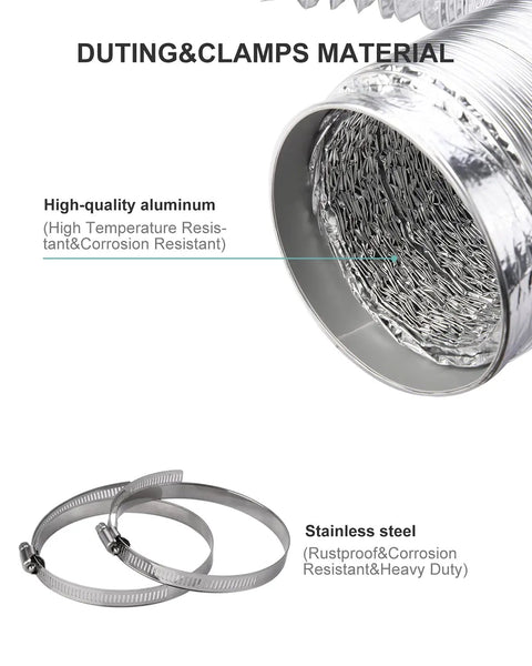Beefy Flexible 4 Inch Dryer Vent Hose 10 Feet Aluminum Ducting with stainless steel clamps detail