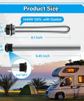 RV Water Heater Maintenance Kit With 9.25 Inch Magnesium Anode Rod And 520900 Electric Heating Element, size details.