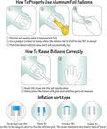 How to use and reuse instructions for aluminum foil balloons, part of Red White Blue Balloon Garland Kit 131PCS Patriotic Party Supplies.