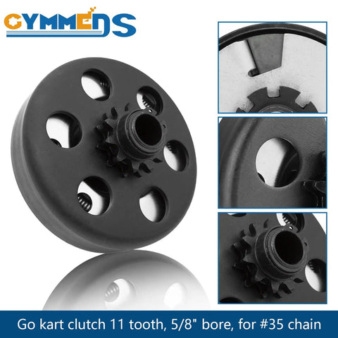 Five Eighth Inch Bore Centrifugal Clutch Eleven Tooth For 35 Chain, black metal design with sprocket details
