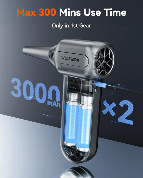 Electric Air Duster With 110000 RPM High-Speed Turbo Blast, Rechargeable 3-Speed Dust Blower, Extended Runtime, Silver Gray body