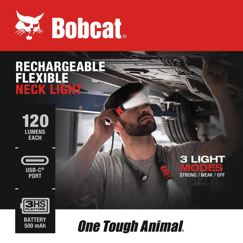 Rechargeable Neck Light For Reading And Work, Hands Free Flexible LED Around Neck With 3 Modes, shown in use by mechanic