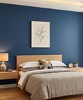 Bedroom with Navy Blue Peel And Stick Wallpaper Matte Finish Self-Adhesive Vinyl Contact Paper For Walls, framed art above bed.