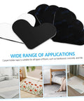 4 Pack Heart Shape Non Slip Rug Pads For Hardwood Floors And Tiles, Washable Carpet Stickers, shown with various floor applications.