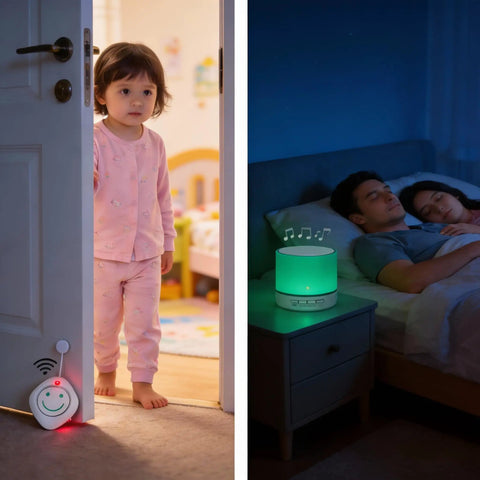 Smart Toddler Door Alarm System With Distinct Sensor Chimes For Kid Friendly Room To Room Safety And Easy Setup 14 Unique Tones And Low Battery Alert On Uneven Doors 3 Level Volume With Mute 3W Speaker For Clear Alerts, child at door