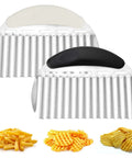 Two-piece large stainless steel crinkle cutter set with ergonomic handles for potatoes and vegetables