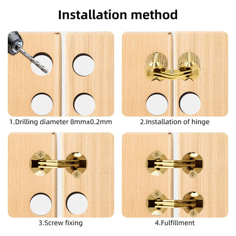 8 Piece Brass Barrel Hidden Hinges For Cabinets And Jewelry Boxes 8mm 180 Degree Concealed Hinge Hardware installation steps