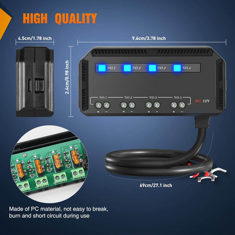 12V Motorcycle Fuse Box With 20A Low Profile Terminal Block And LED Indicator, 4 Circuits Protection, side view