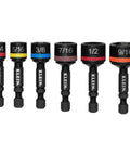 Front view of 2 Inch Magnetic Power Nut Setters 6 Piece SAE Sizes For Impact Drivers Color Coded Compact Set