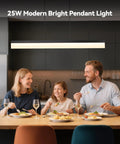 LED Linear Pendant Light 25W Black Hanging Bar Fixture For Kitchen Island And Dining Area 3000K Warm White Modern Dimmable