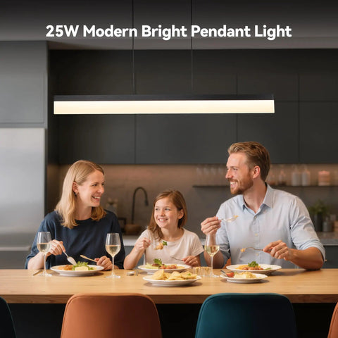 LED Linear Pendant Light 25W Black Hanging Bar Fixture For Kitchen Island And Dining Area 3000K Warm White Modern Dimmable