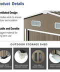 10 Foot By 8 Foot Outdoor Storage Shed Made From Galvanized Metal With Vents And Sliding Door Waterproof Garden Tool Shed Features
