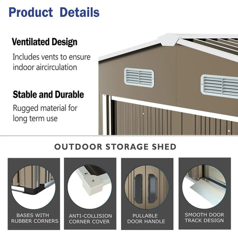 10 Foot By 8 Foot Outdoor Storage Shed Made From Galvanized Metal With Vents And Sliding Door Waterproof Garden Tool Shed Features