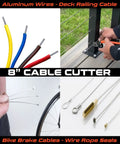 Heavy Duty 8 Inch Wire Rope Cutter used for DIY railing and bicycle cable projects, aluminum wires, and deck railing.