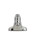 Front view of 4 Inch Centerset Single Handle Bathroom Faucet With Metal Lever Handle, 0.5 GPM Vandal Resistant Aerator, Slick Chrome Plated Brass.
