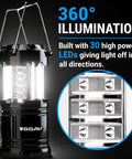 Bright LED Camping Lantern For Power Outages And Hurricane Prep, collapsible with 360-degree illumination and 30 high-power LEDs.