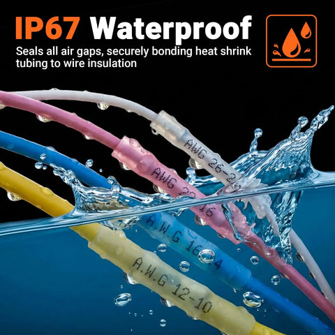 All In One Wire Crimping Tool Kit With 200 Heat Shrink Connectors showing IP67 waterproof terminals in water