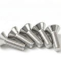 M5 X 10mm Flat Head Hex Socket Cap Screws 25 Pack Includes Allen Wrench 304 Stainless Steel, countersunk bolts, side view.