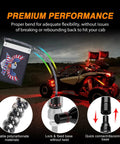 2 Pack 2 Foot RGB LED Whip Light Kit With Bluetooth App Control on ATV with accessories