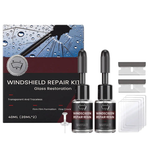 Hella Reliable Nano Glass Repair Fluid Windshield Fix Kit For Quick Invisible Patching Of Car Chips And Star Shaped Cracks Fast Emergency Auto Mirror Window Restoration Tool, 2x20ml kit with resin and tools.