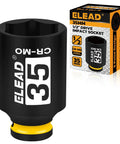Heavy Duty Thirty Five Millimeter Deep Impact Socket With One Half Inch Drive For Axle Nut Removal Six Point Chrome Moly Steel