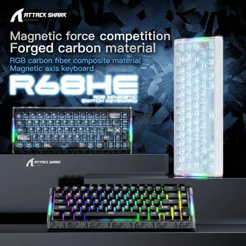Top Shelf Compact Wired Gaming Keyboard With Hall Effect Magnetic Switches And 8Khz Polling Rate delivering RGB light effects on a carbon material body.