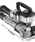 Pneumatic Strapping Tool, Handheld Automatic Packaging Machine With Massive Pulling Force, 7.1 x 11 x 6.3 inches, aluminum body design.