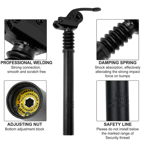 Adjustable Mountain Bike Suspension Seat Post Aluminum 300mm Length Fits 25.4mm 27.2mm 28.6mm 31.8mm 33.9mm with spring and welding details
