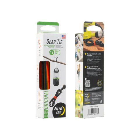 Gear Tie Original ProPacks Reusable Rubber Twist Ties packaging showing assorted colors, 12 inch size, for indoor and outdoor use