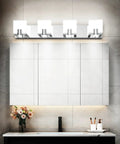 4 Light Sleek Modern Chrome LED Vanity Light Bar For Bathroom Wall Mount above mirror, dimmable white acrylic shade