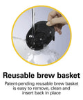 Reusable brew basket being rinsed, part of Compact 1 Cup Coffee Maker For Office Use, Single Serve Pod Brewer With 3 Minute Brew Time, Auto Shutoff