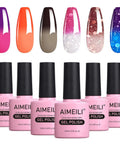 Dope Temperature Color Changing Gel Nail Polish Kit With 6 Glitter 10ml Bottles Thermochromic Vegan Cruelty Free HEMA Free Mood Shifting