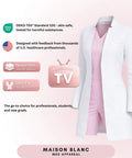 Womens Slim Fit Premium Lab Coat For Real Shifts With Tailored Princess Seams Contouring Darts Notched V Neck 33 Inch Length