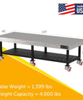 Tough As Nails Mobile Welding Fixture Table 120 X 48 X 36 Inches heavy duty steel workbench with laser cut grid and locking casters.