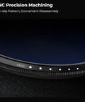 Close-up of 52mm Variable ND Filter For Cameras With 1 To 9 Stops Light Reduction Ultra Slim Profile 18 Layer Coatings To Cut Glare
