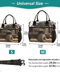 Two sizes of Monster Truck Desert Insulated Cooler Bag Lunch Box Tote with detachable strap on display.