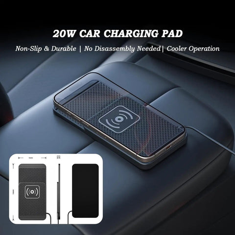Sweet Qi Wireless Charging Pad For Chevrolet Bolt Ev featuring thick non slip silicone base on car interior, showcasing 20W output.