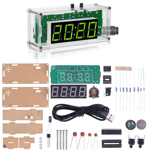 4-Digit DIY Digital Clock Kit With Acrylic Shell, Adjustable Brightness LED Display, components for school projects and home office