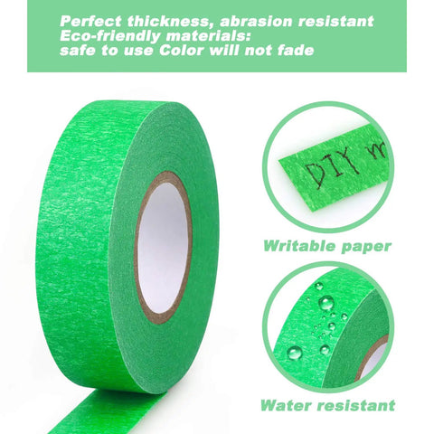 Green roll from Eight Roll Rainbow Colored Masking Tape Set 0.6 Inch By 16 Yard Perfect For Crafting, eco-friendly and water resistant.
