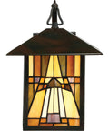 Tiffany Style Outdoor Wall Lantern With Handcrafted Orange Yellow Brown Art Glass Geometric Classic Design 1 Light 100W Incandescent Valiant Bronze Finish For Porch Patio And Exterior Lighting